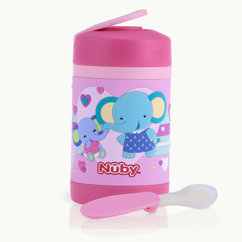 Nuby 430ml 3D Stainless Steel Food Jar with Vinyl Wrap - Elephants