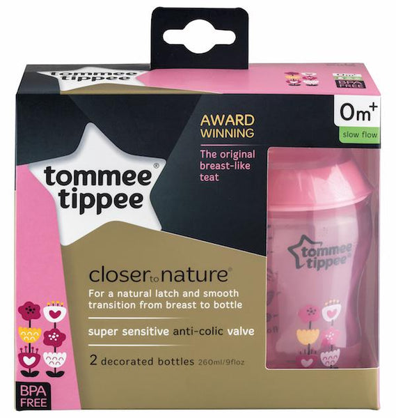Tommee Tippee 香港 Closer to Nature 260ml 印花奶瓶 (兩個裝) 粉 **nted Deco 260 ml Pink Twin