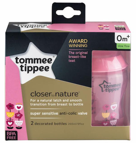 Tommee Tippee 香港 Closer to Nature 260ml 印花奶瓶 (兩個裝) 粉红