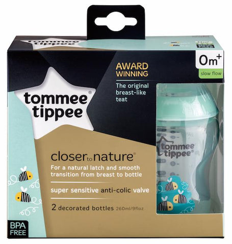 Tommee Tippee 香港 Closer to Nature 260ml 印花奶瓶 (兩個裝) 綠