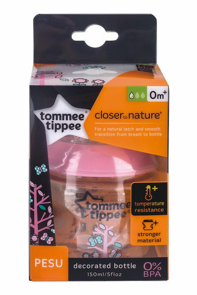 Tommee Tippee 香港 Closer to Nature 150ml PESU 印花奶瓶(粉紅)ESU Decorated 150 ml Pink