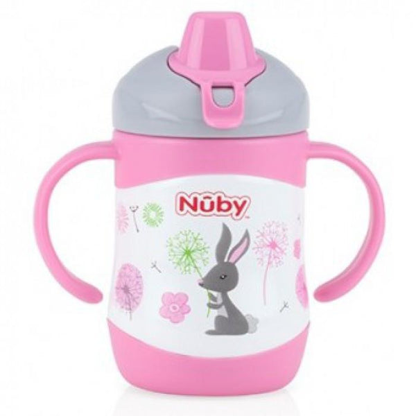 Nuby HK No-Spill Clik-it Steel Insulated Soft Sipper 220ml Hare
